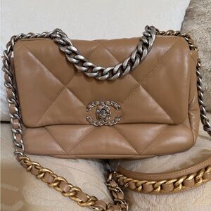 Chanel Beige Tan Quilted Leather Flap Shoulder Bag